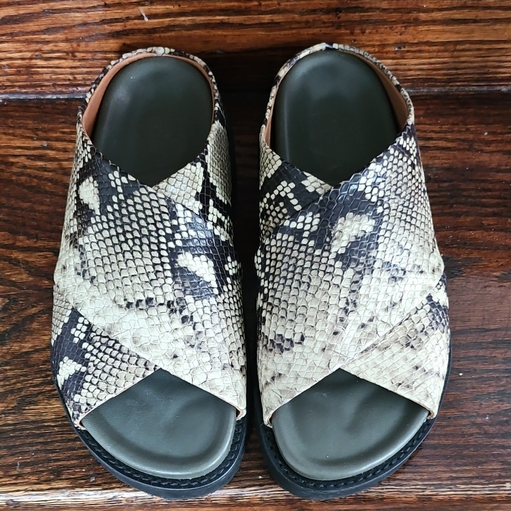 Ganni Snakeskin Crossover Sandals